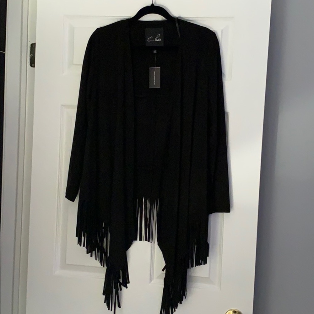 Brand New black suede fringe light weight jacket